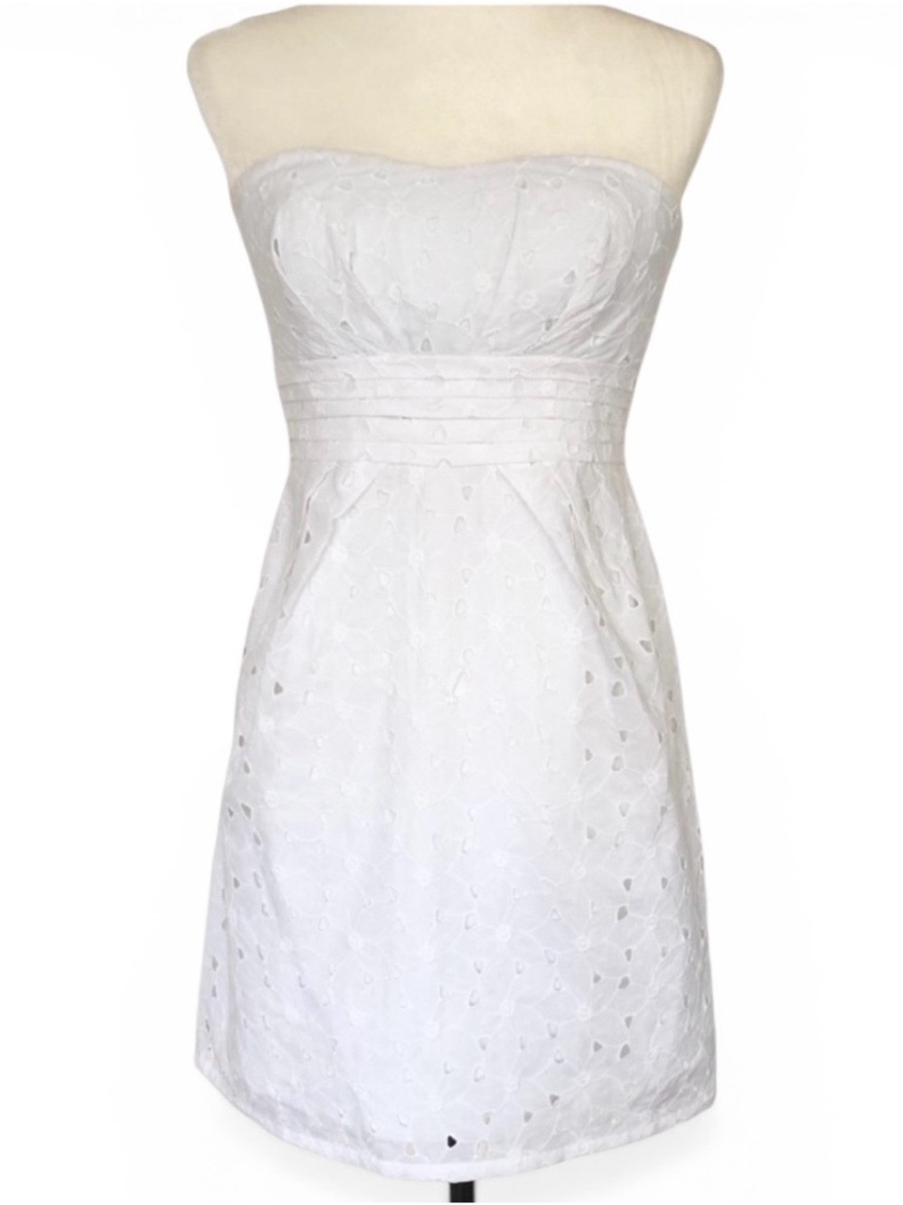 BB Dakota White Eyelet Embroidered Cotton Strapless Mini Dress Women’s